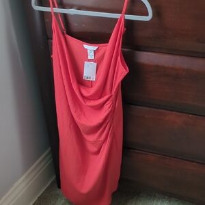 Orange Draped Sleeveless Dress